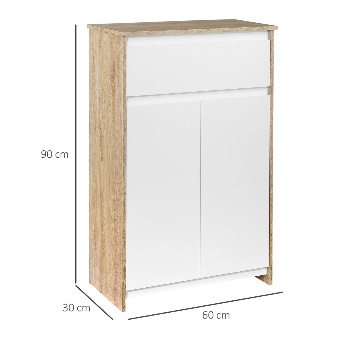 Armario auxiliar Menta Kleankin 1 cajón + armario blanco/natural 90x60x30 cm medidas