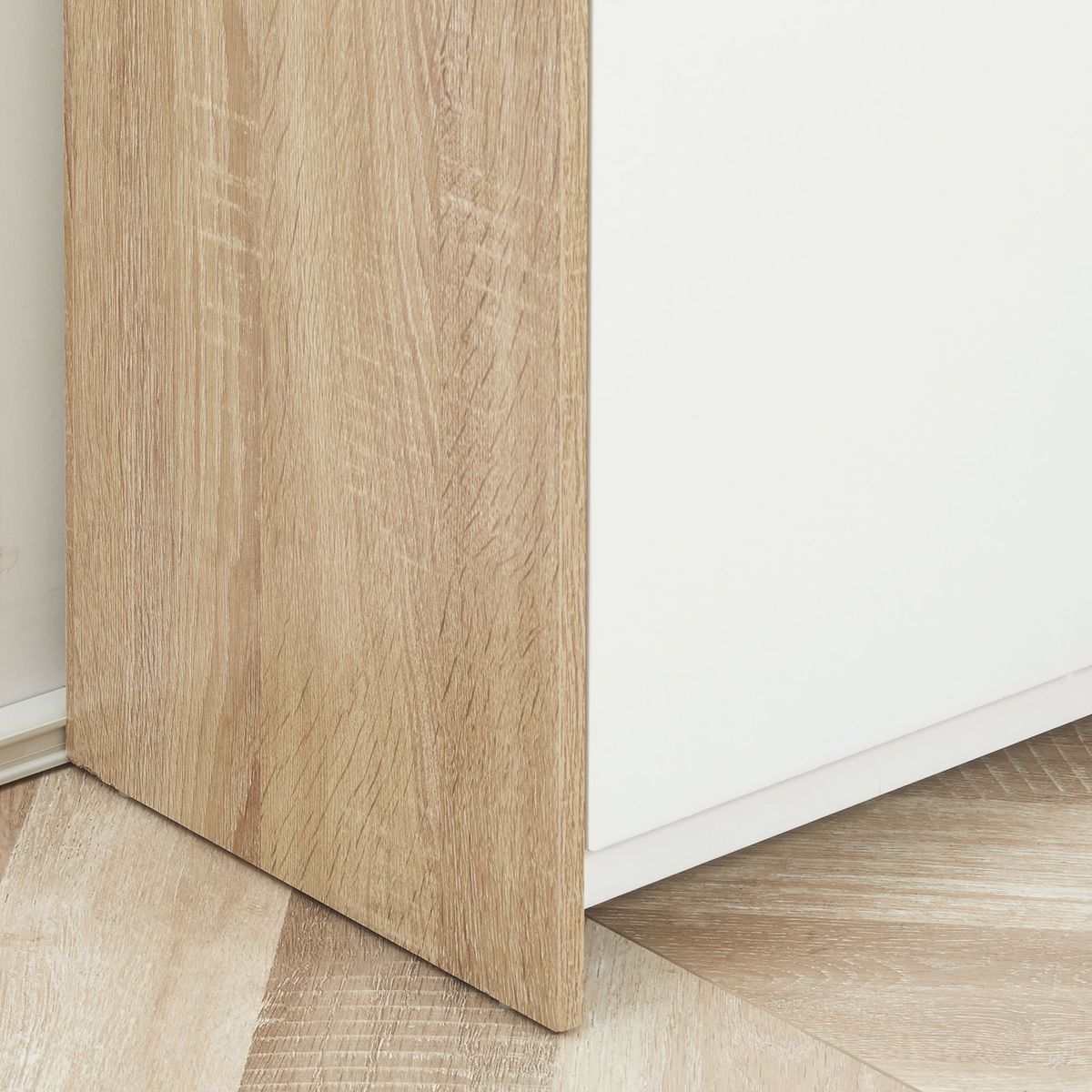 Armario auxiliar Menta Kleankin 1 cajón + armario blanco/natural 90x60x30 cm detalle pata