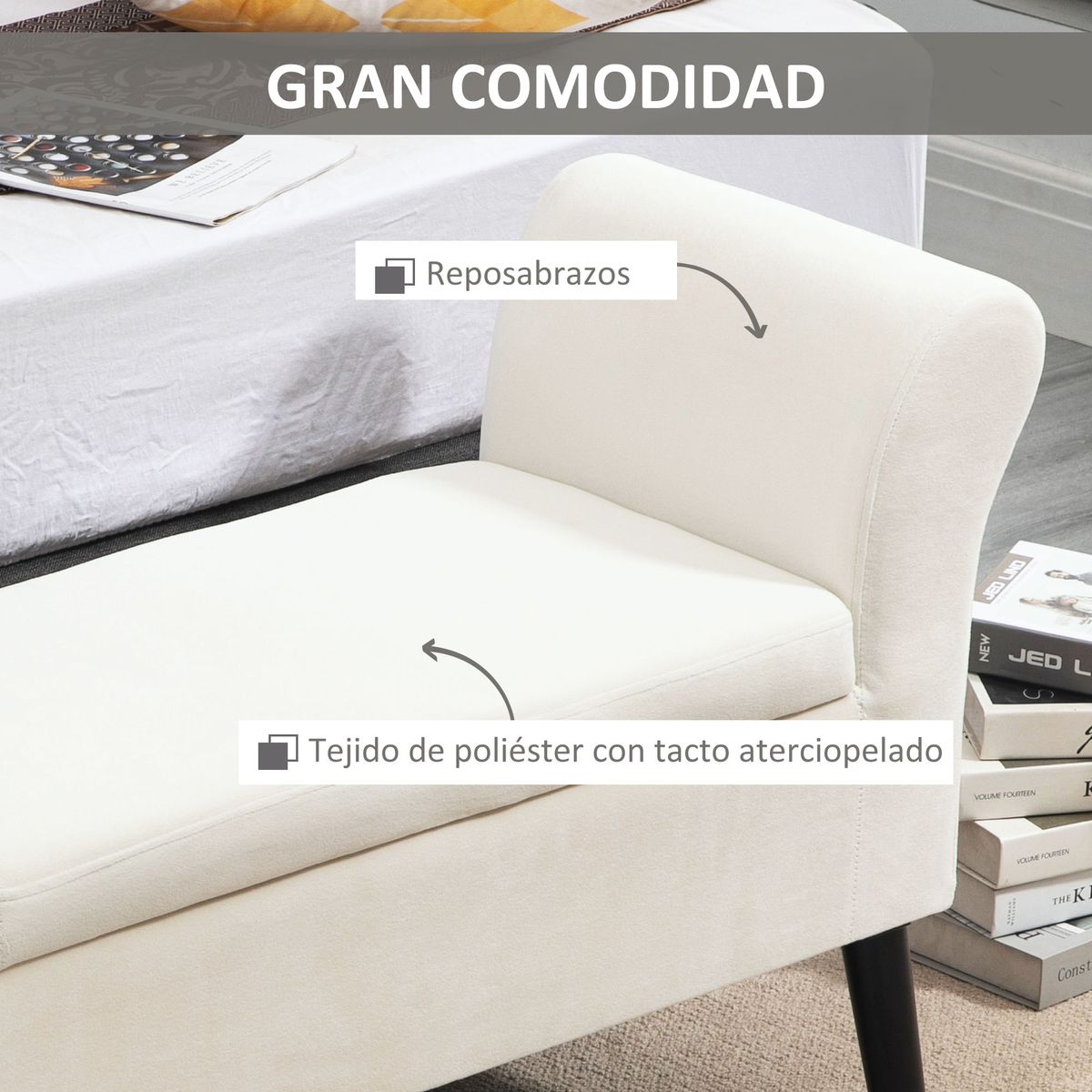 Banco de almacenaje Unakita Homcom con tapa abatible crema 65x111,5x41 cm