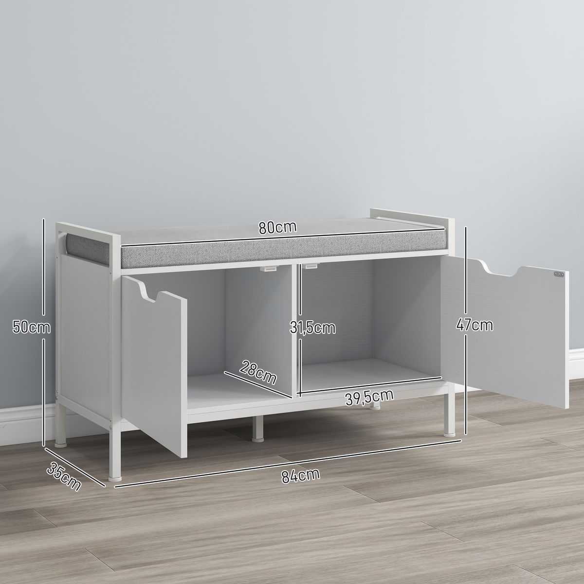 Banco zapatero Flow Homcom asiento + 2 compartimentos blanco 50x84x35 cm
