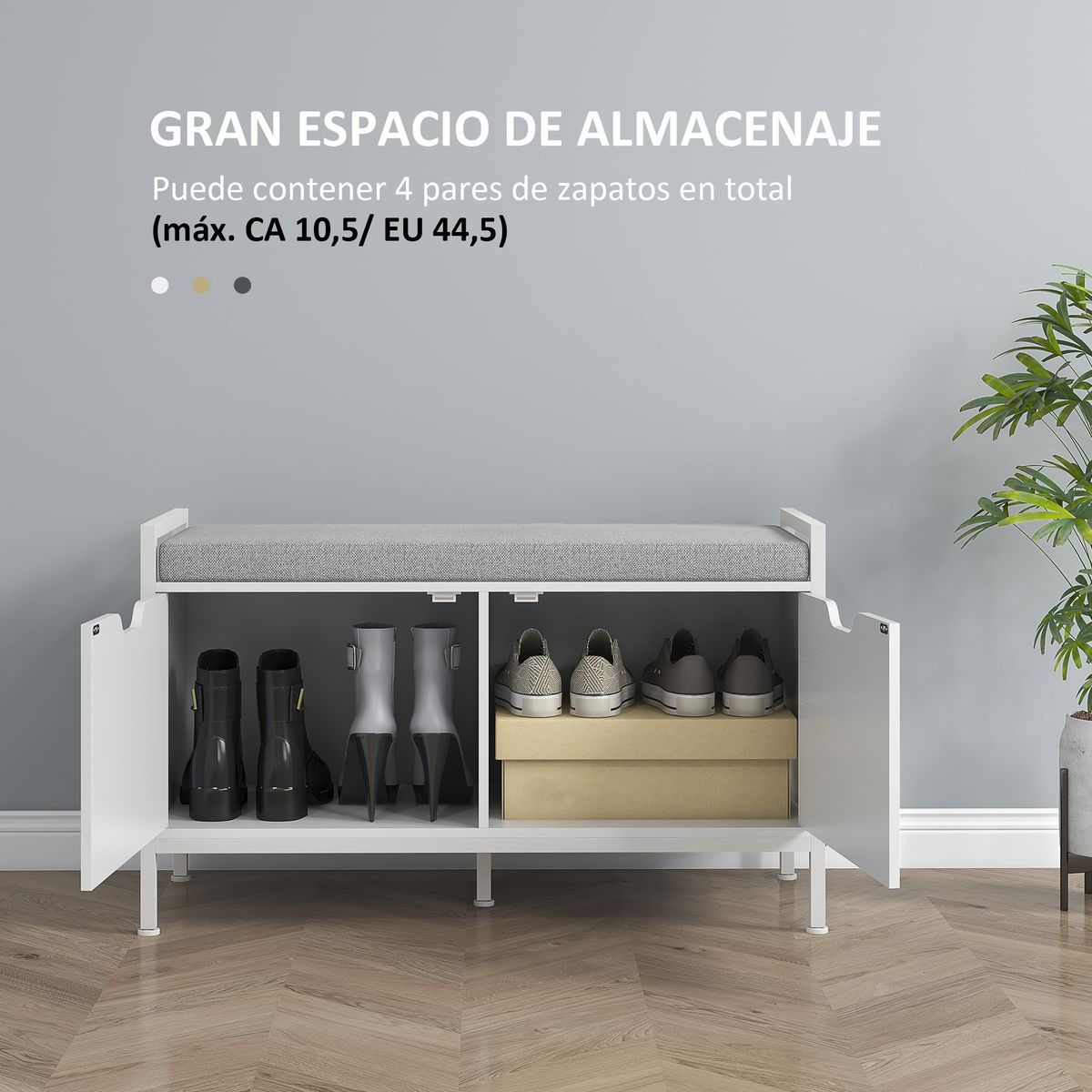 Banco zapatero Flow Homcom asiento + 2 compartimentos blanco 50x84x35 cm
