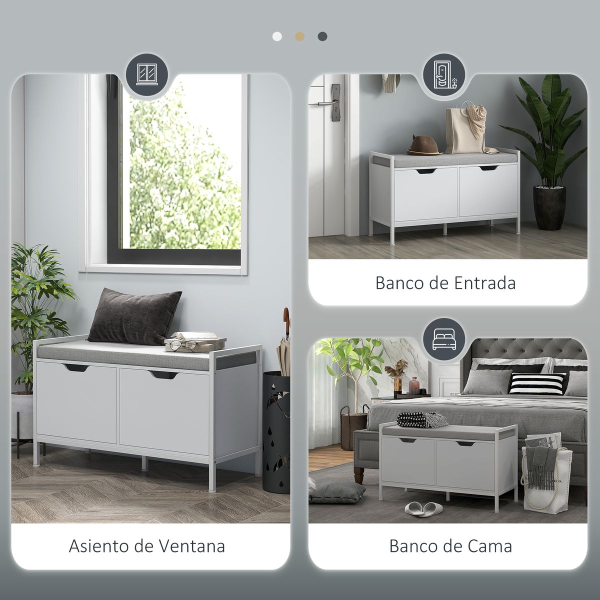 Banco zapatero Flow Homcom asiento + 2 compartimentos blanco 50x84x35 cm