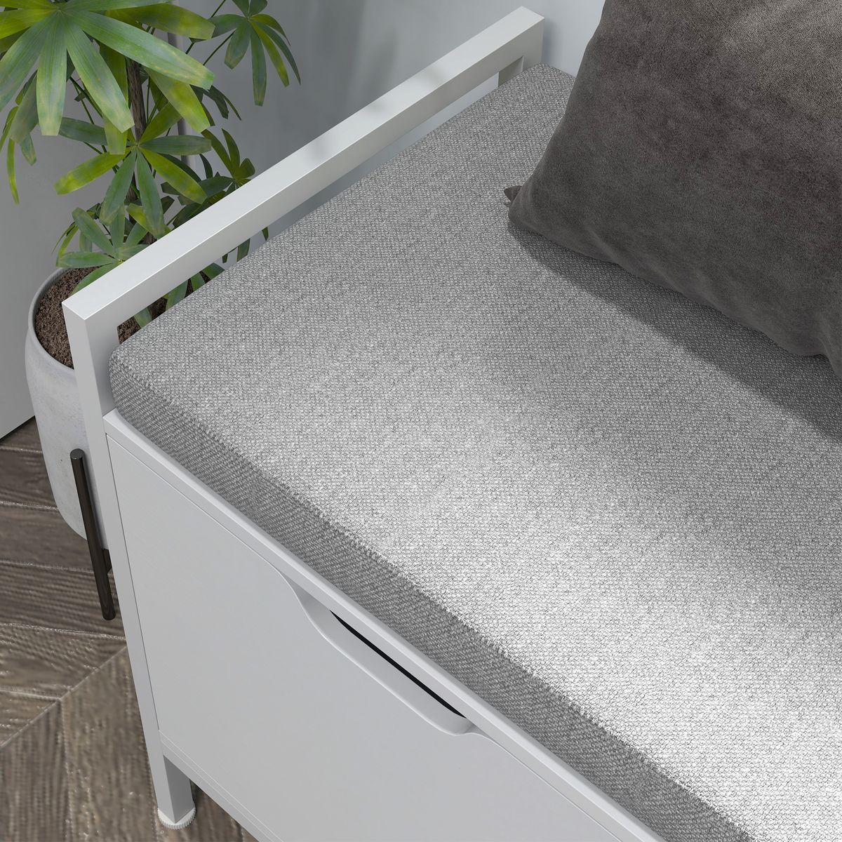 Banco zapatero Flow Homcom asiento + 2 compartimentos blanco 50x84x35 cm