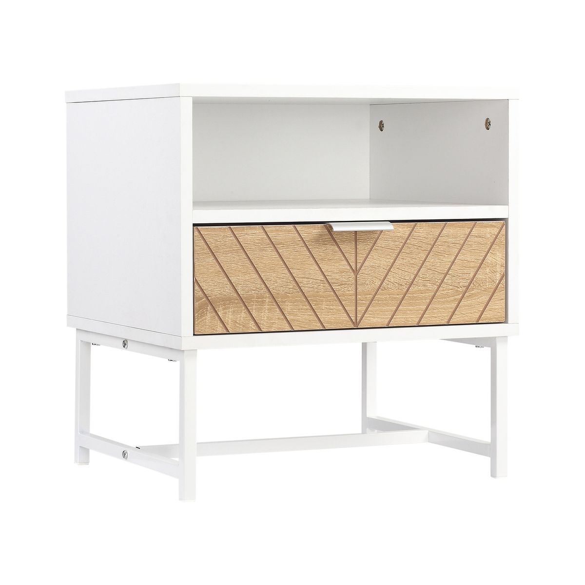 Mesita de noche Calandiva Homcom 1 compartimento + 1 cajón blanco/natural 48x45x39 cm fondo blanco