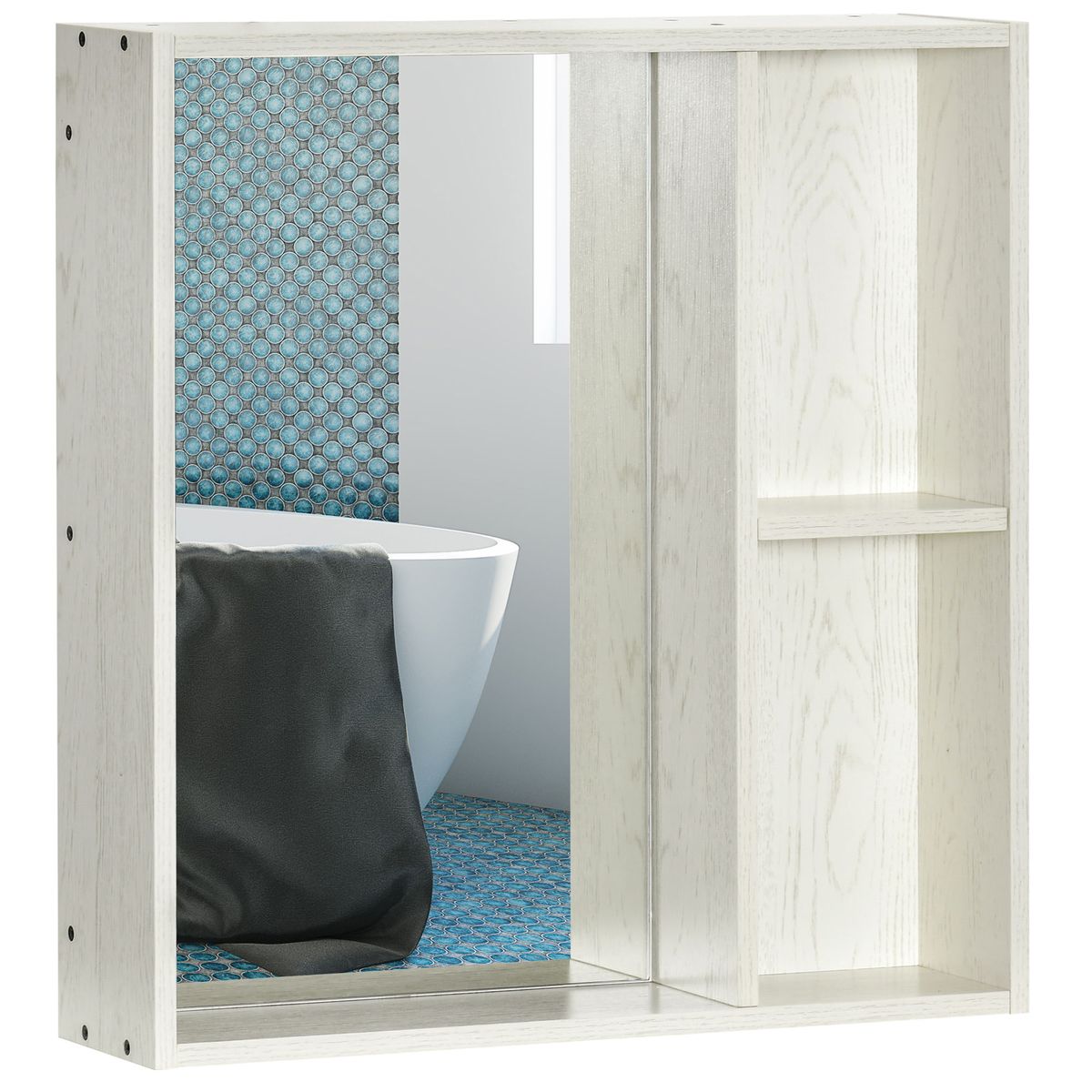 Armario de baño Orquídea Kleankin con espejo + 2 compartimentos blanco 65x63x15 cm fondo blanco