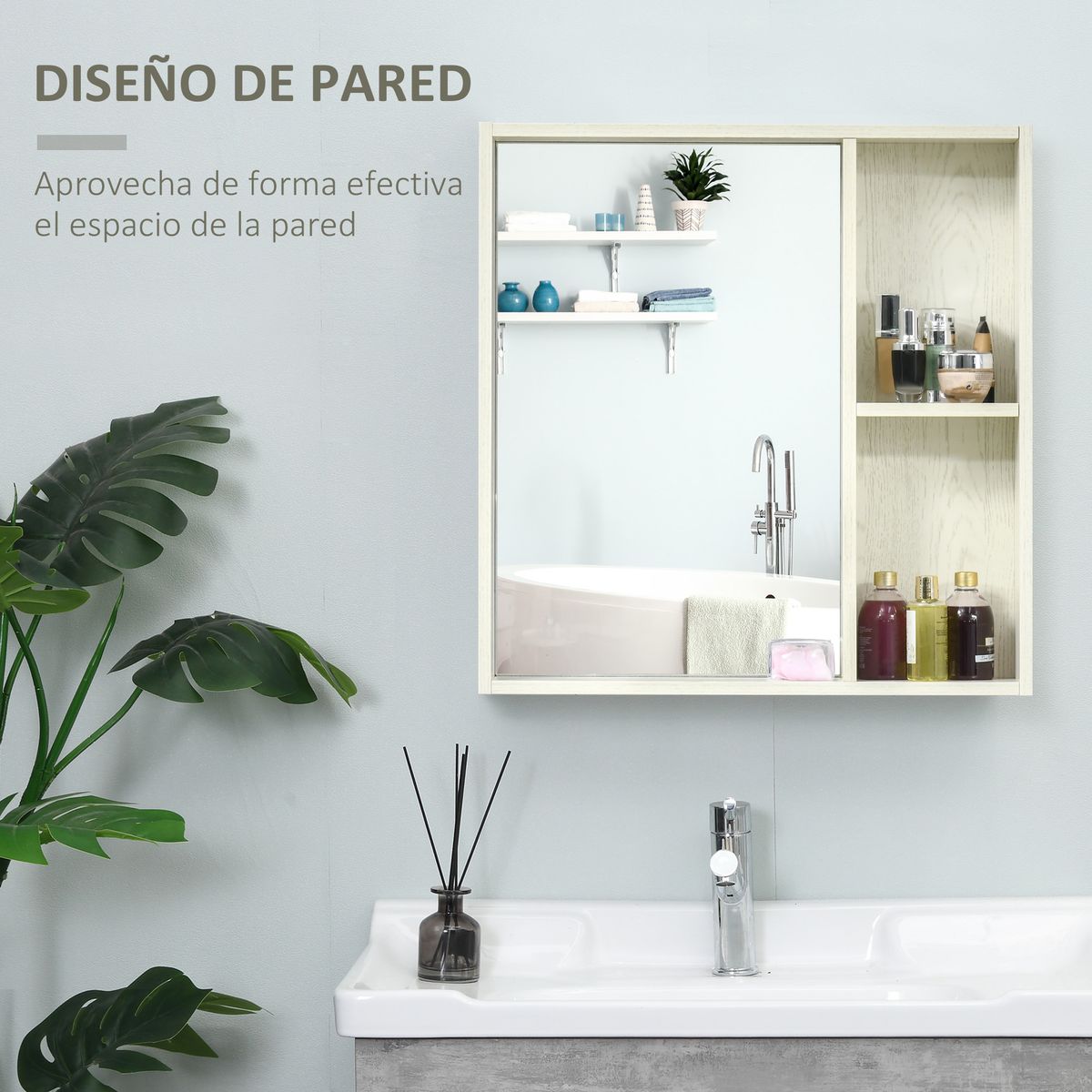 Armario de baño Orquídea Kleankin con espejo + 2 compartimentos blanco 65x63x15 cm web