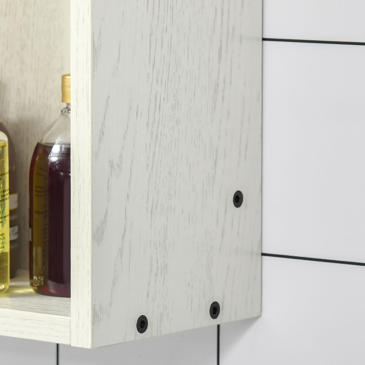 Armario de baño Orquídea Kleankin con espejo + 2 compartimentos blanco 65x63x15 cm detalle