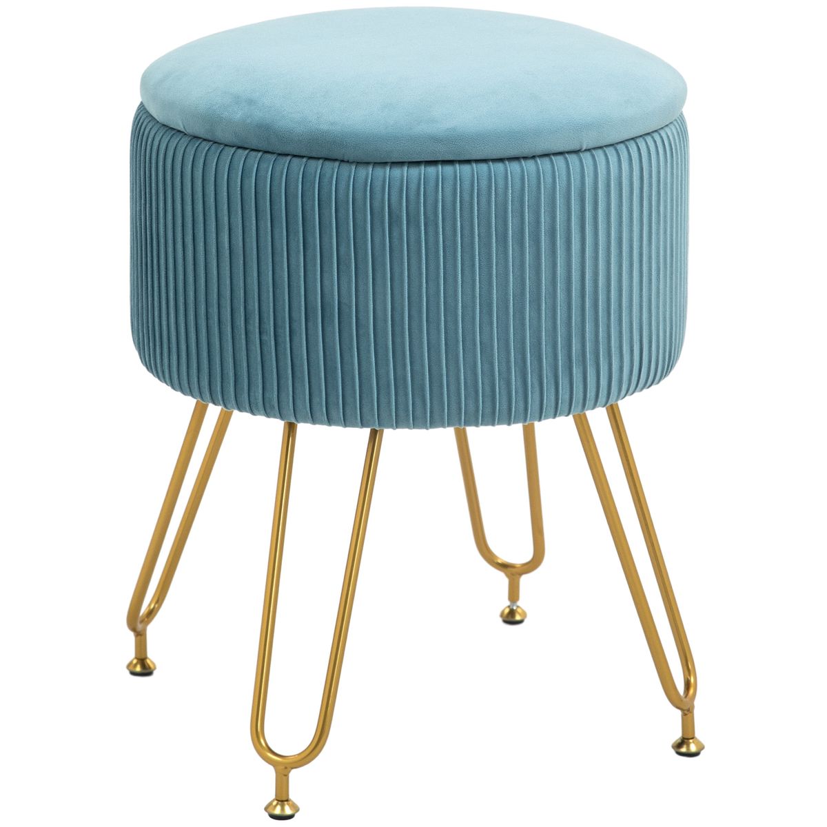 Puff de almacenaje Circón Homcom con tapa azul claro Ø40x48 cm fondo blanco