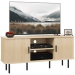 Mueble de TV Calamita Homcom 2 puertas + 2 compartimentos roble 55x120x40 cm fondo blanco