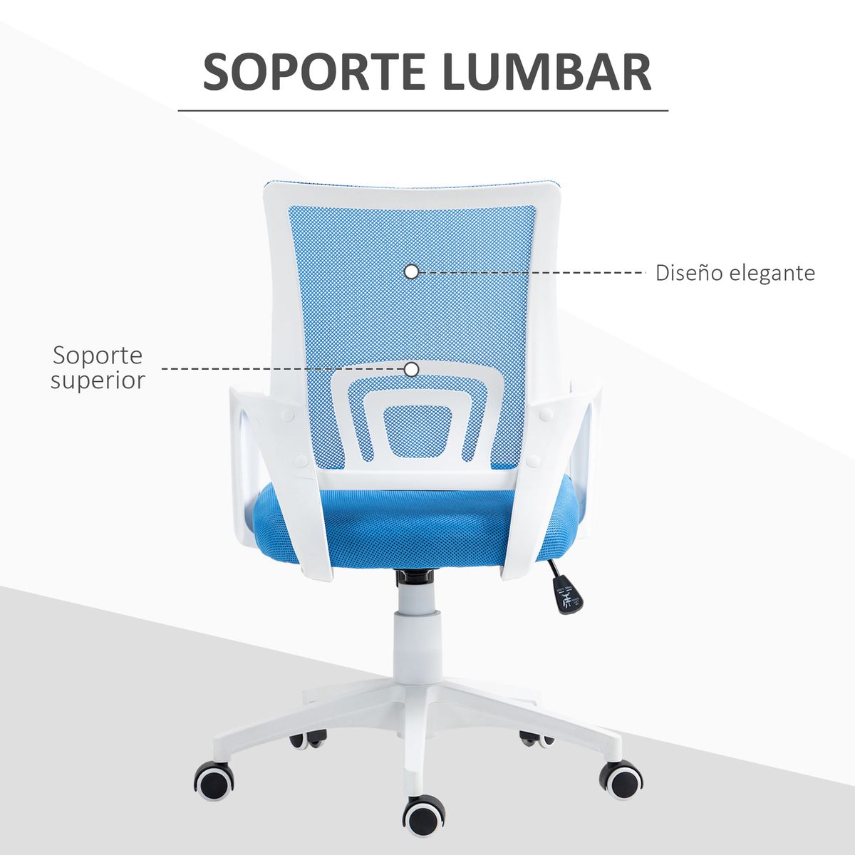 Silla de oficina Waco Homcom basculante con reposabrazos + ruedas azul 89-109x57x55 cm
