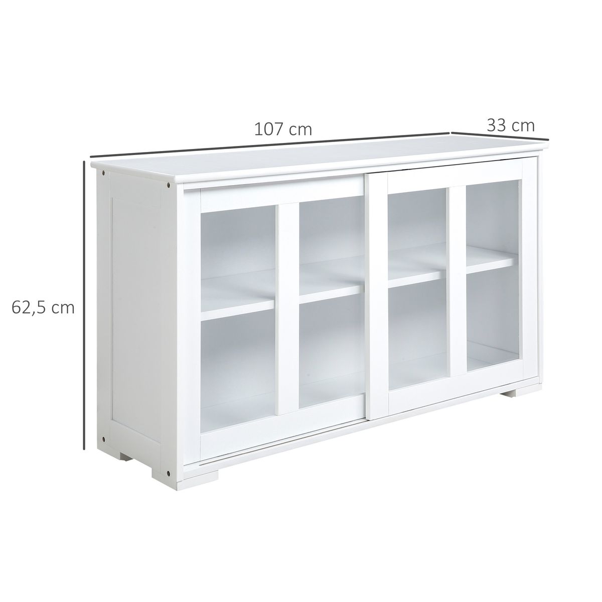 Aparador Cuarzo Homcom 2 puertas corredizas blanco 62,5x107x33 cm medidas