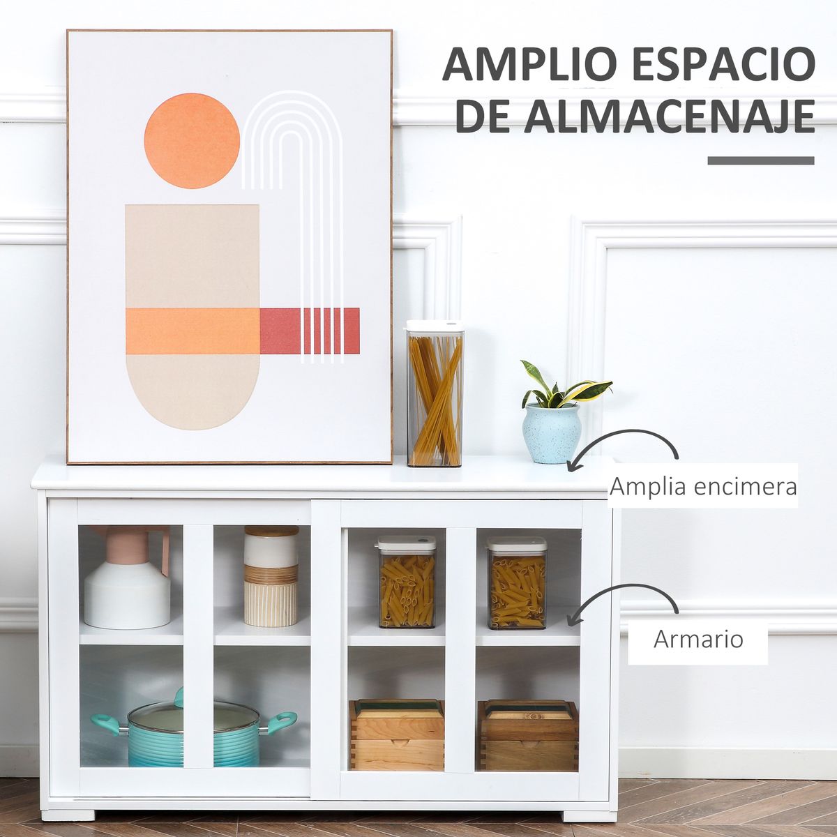 Aparador Cuarzo Homcom 2 puertas corredizas blanco 62,5x107x33 cm