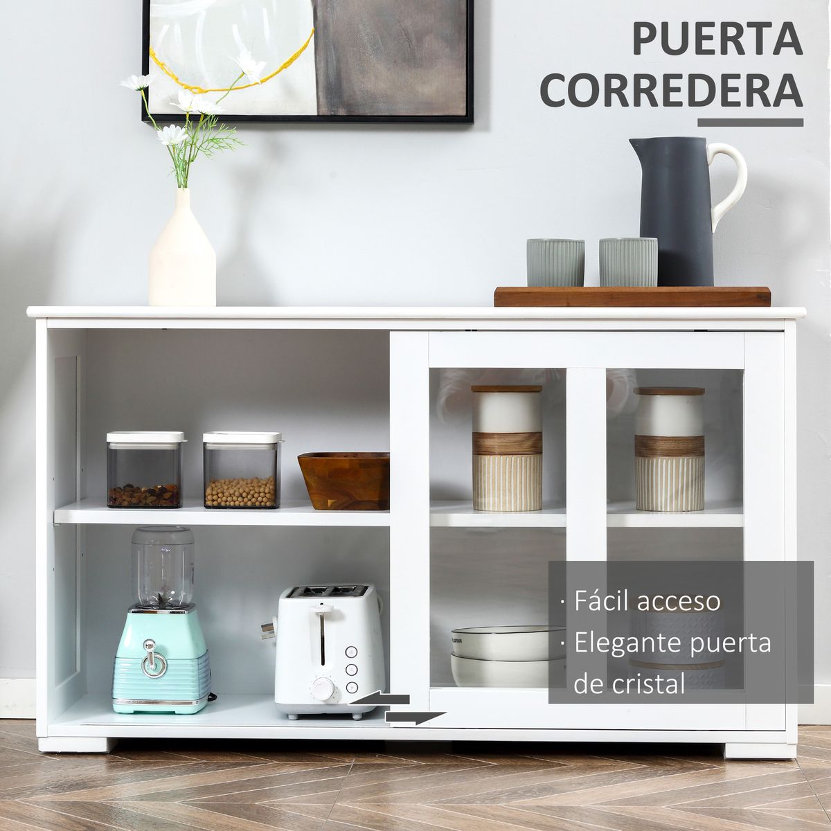 Aparador Cuarzo Homcom 2 puertas corredizas blanco 62,5x107x33 cm web
