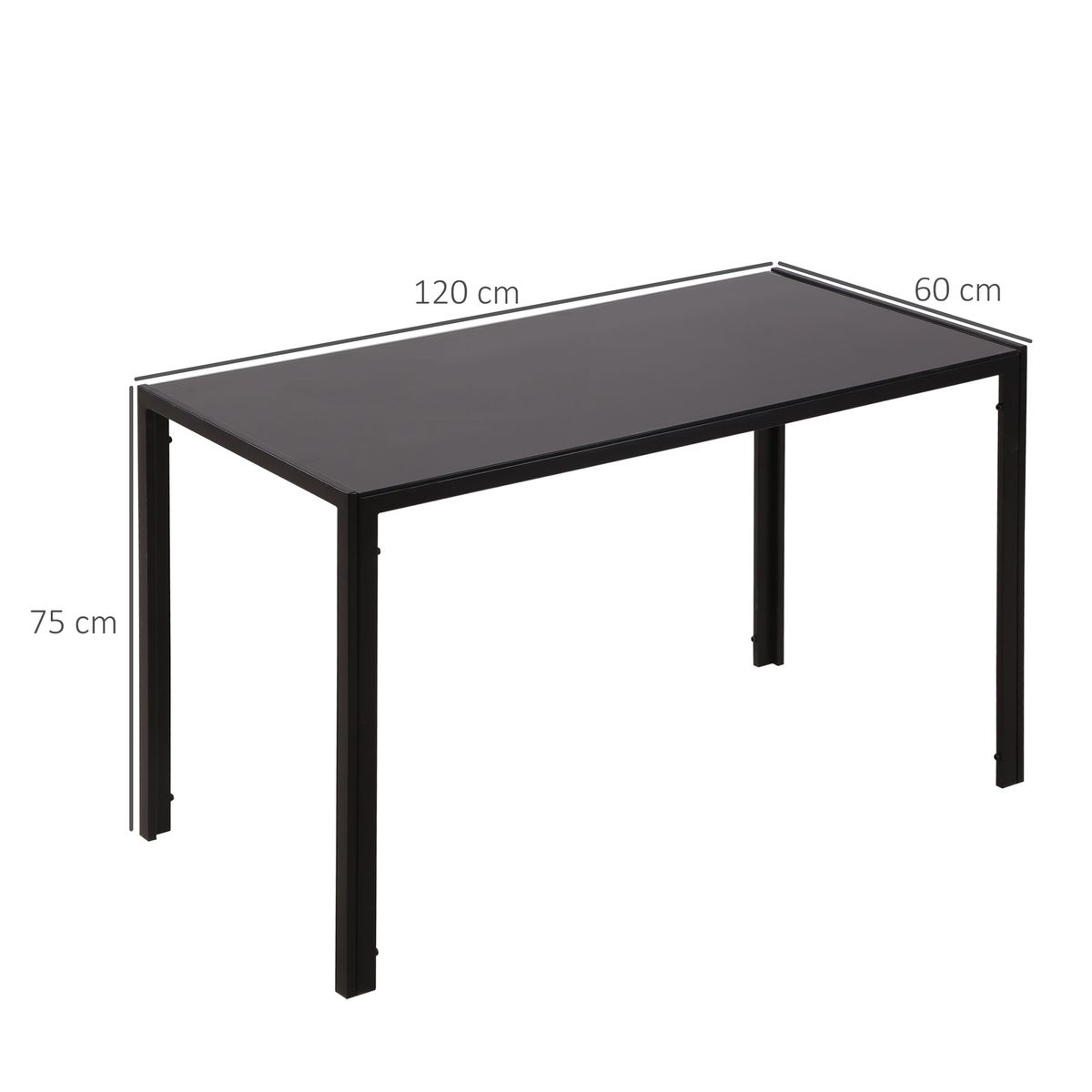 Mesa de comedor Fluorita Homcom diseño fijo 4-6 personas cristal negro 75x120x60 cm medidas