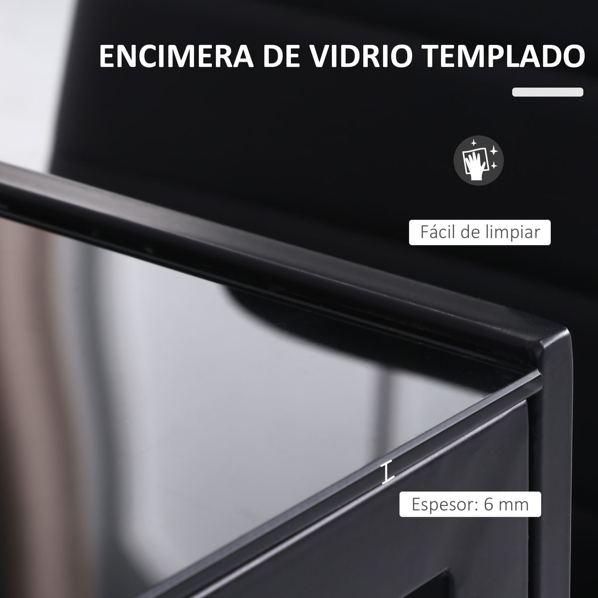 Mesa de comedor Fluorita Homcom diseño fijo 4-6 personas cristal negro 75x120x60 cm