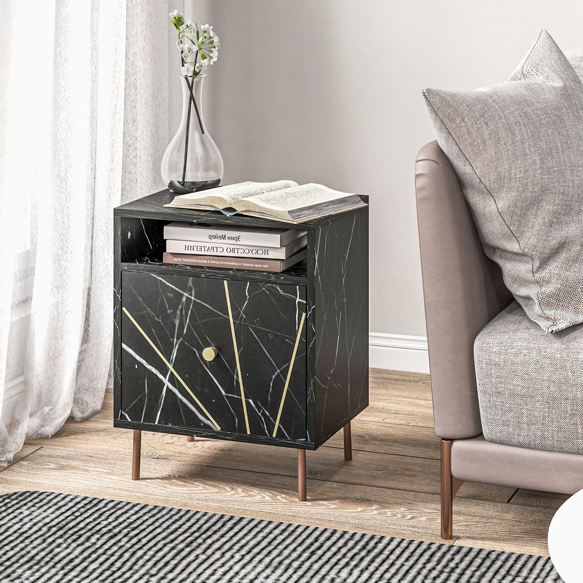Mesita de noche Ágata Homcom armario + compartimento negro 50x39x30 cm
