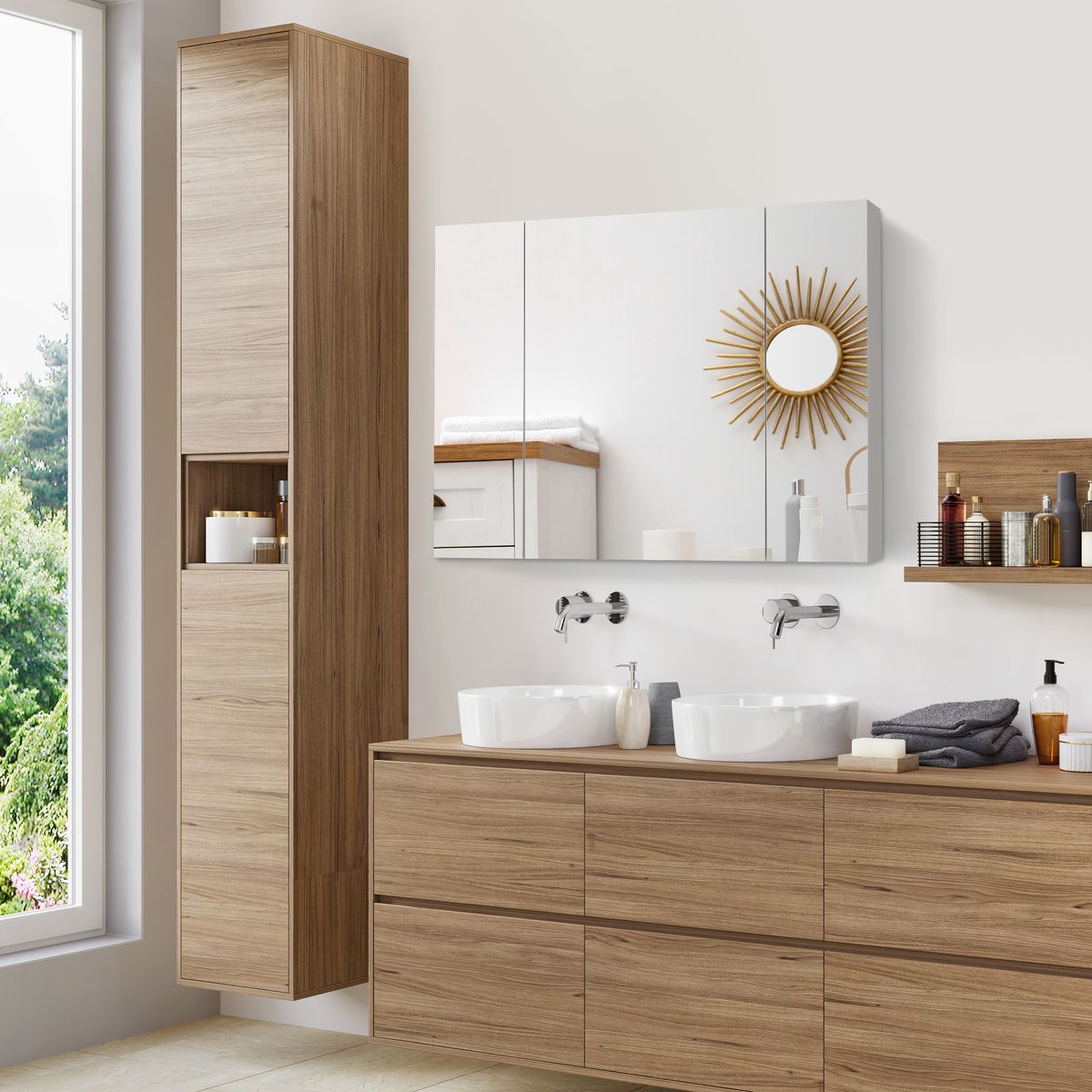 Armario de baño Chakra Kleankin con luz LED blanco 75x90x15 cm ambientada