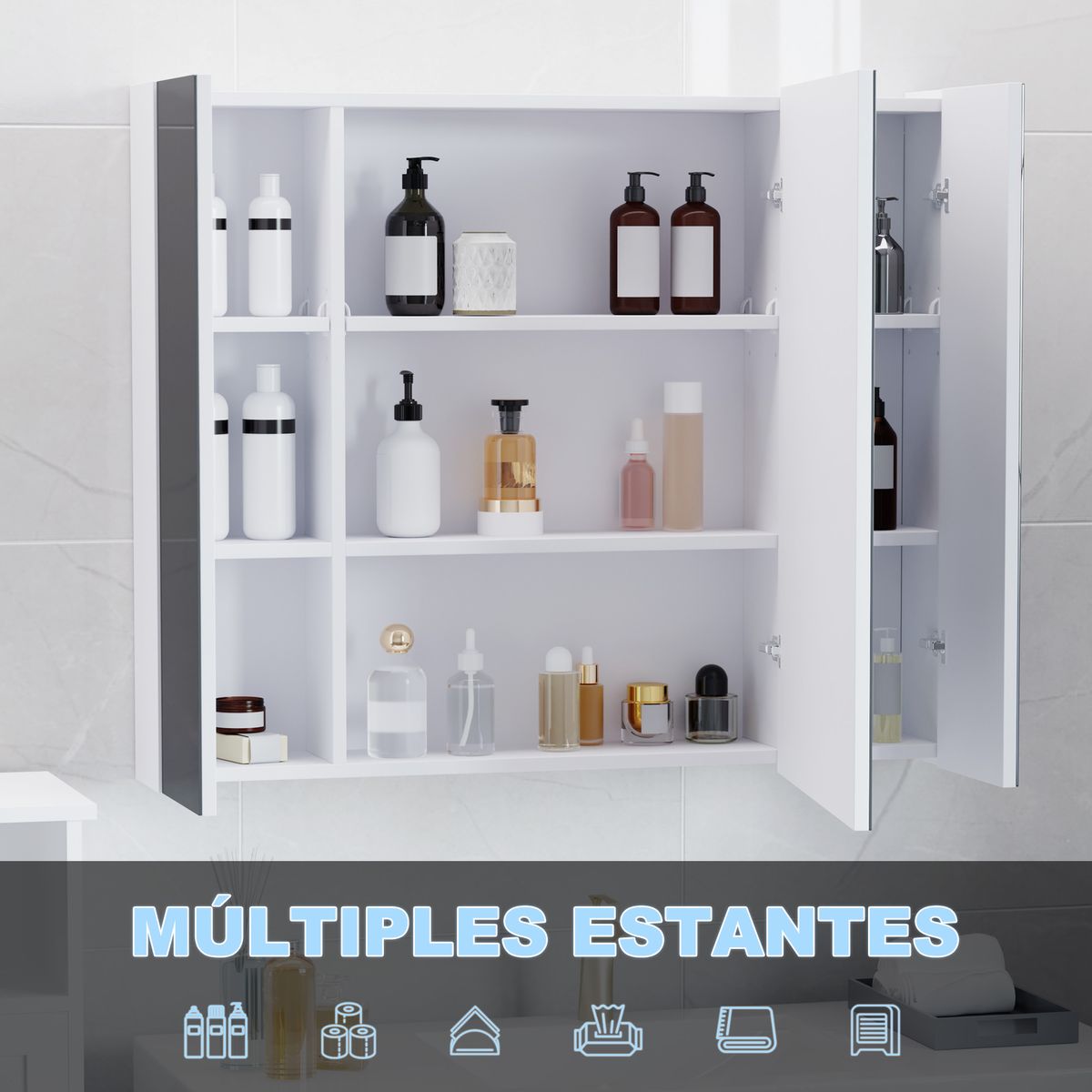 Armario de baño Chakra Kleankin con luz LED blanco 75x90x15 cm