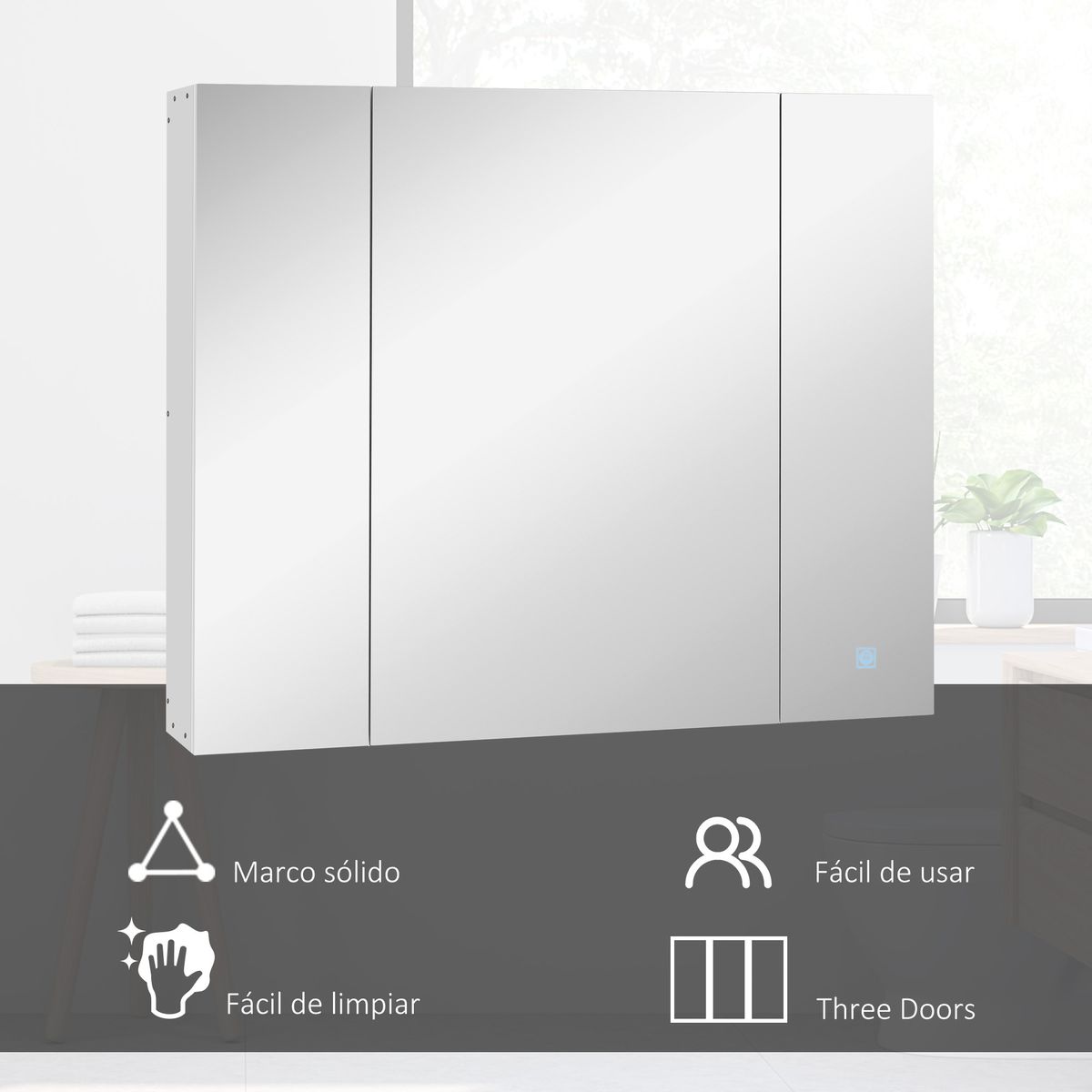 Armario de baño Chakra Kleankin con luz LED blanco 75x90x15 cm