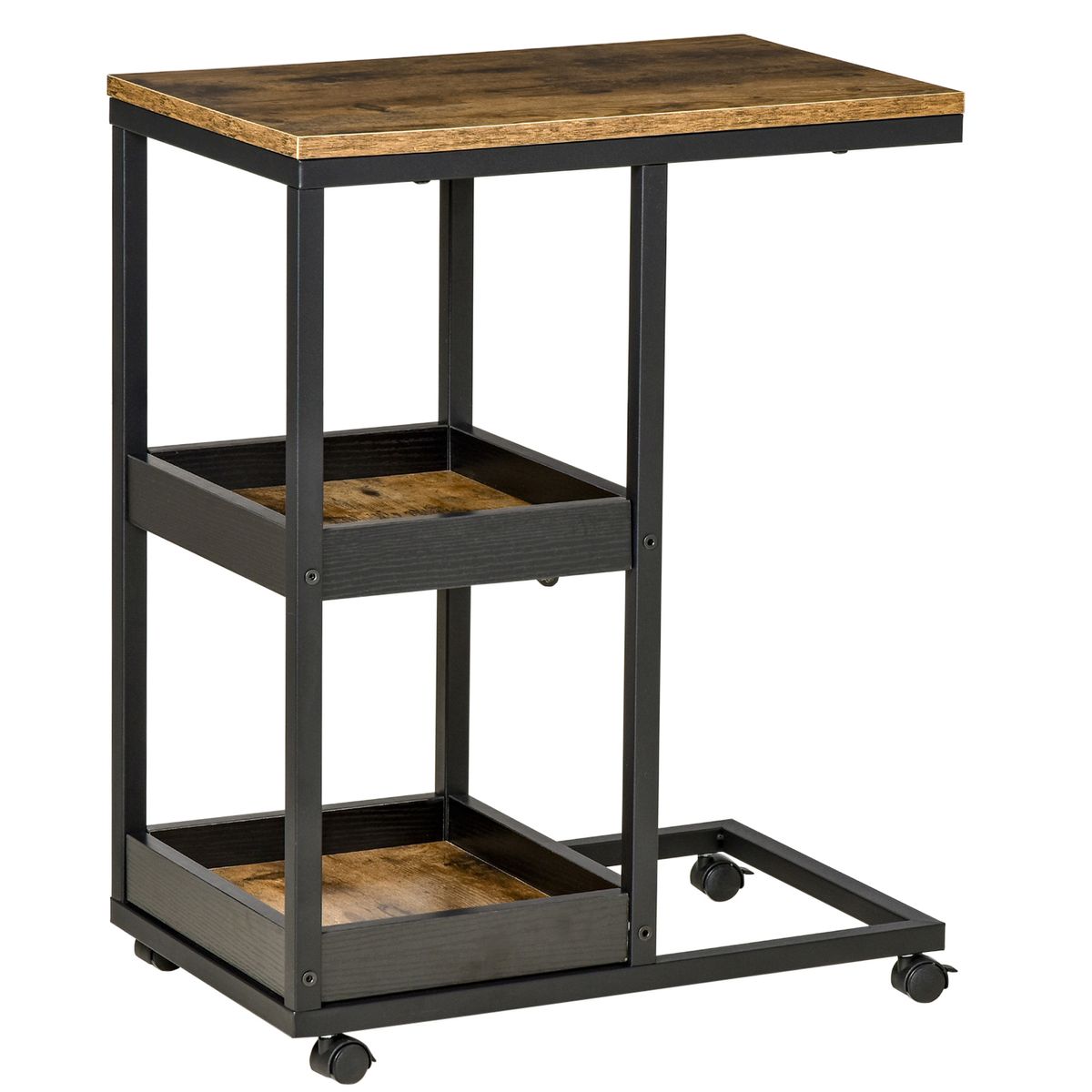Mesa auxiliar Houston Homcom 3 niveles con ruedas marrón 66x33x51 cm