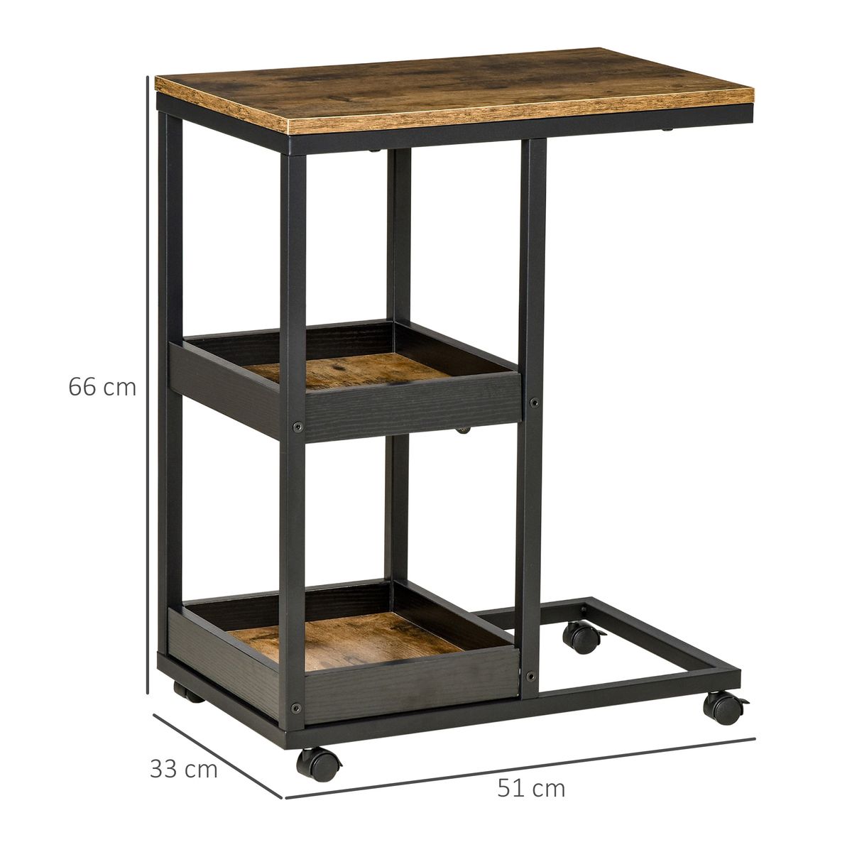 Mesa auxiliar Houston Homcom 3 niveles con ruedas marrón 66x33x51 cm
