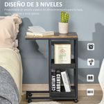 Mesa auxiliar Houston Homcom 3 niveles con ruedas marrón 66x33x51 cm