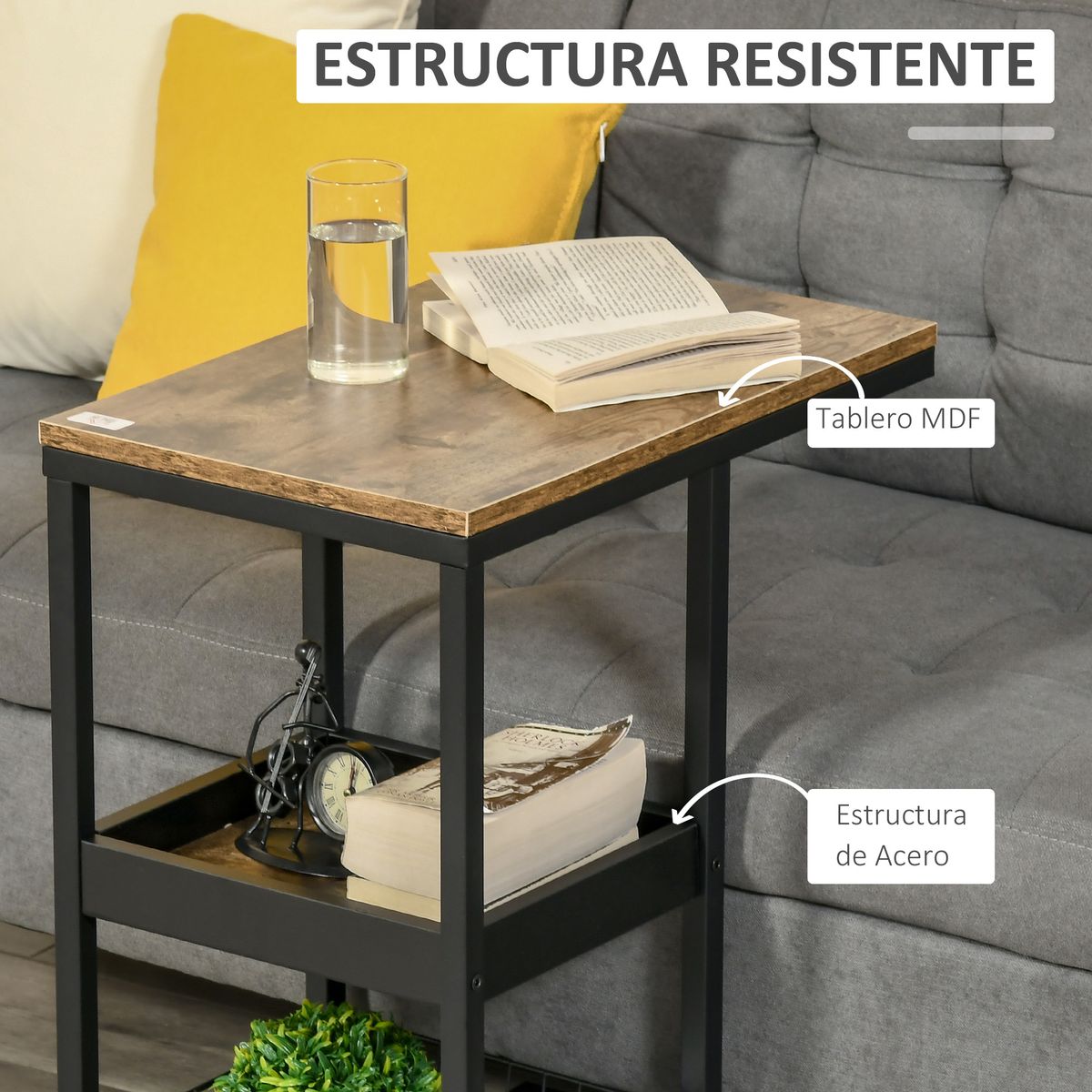 Mesa auxiliar Houston Homcom 3 niveles con ruedas marrón 66x33x51 cm