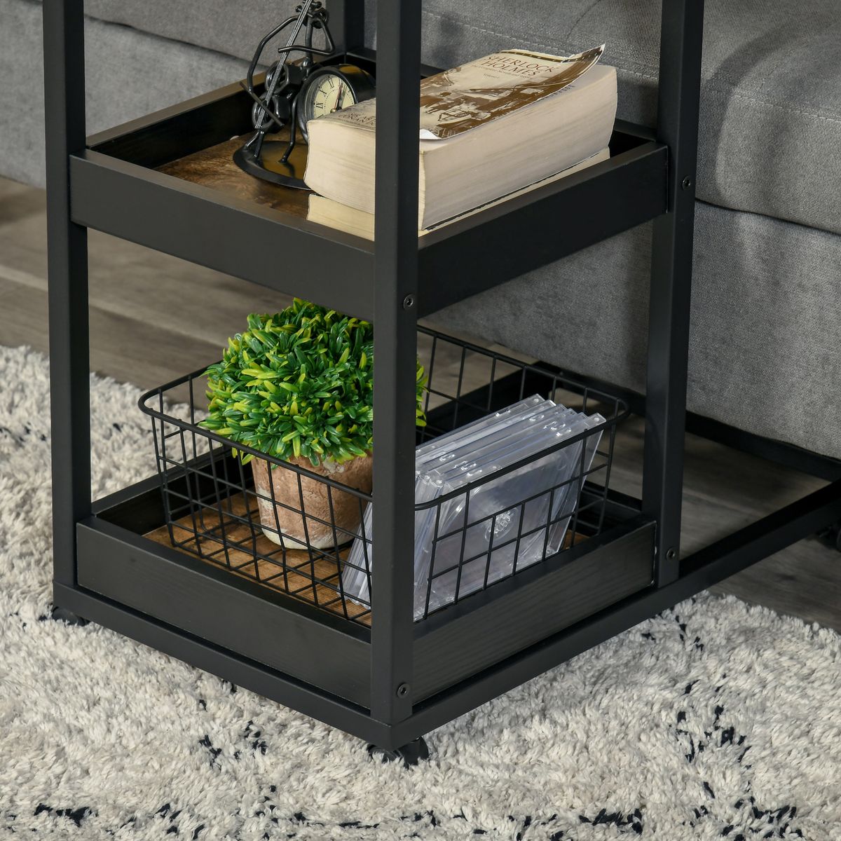 Mesa auxiliar Houston Homcom 3 niveles con ruedas marrón 66x33x51 cm