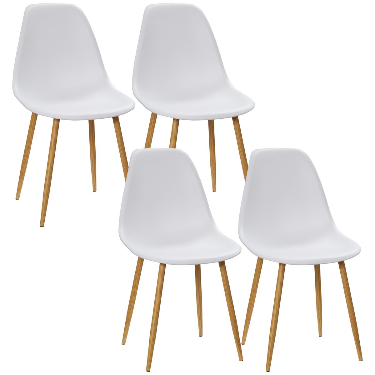 Pack de 4 sillas Rodonita Homcom respaldo alto blanco/natural 85,5x45x52 cm fondo blanco