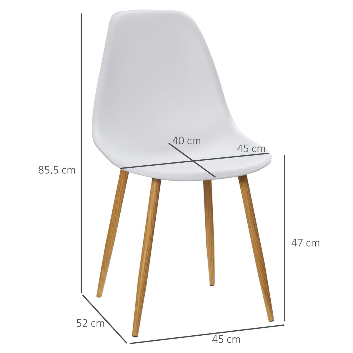 Pack de 4 sillas Rodonita Homcom respaldo alto blanco/natural 85,5x45x52 cm medidas
