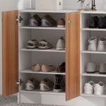 Armario zapatero Dino Homcom 2 puertas + 8 estantes ajustables blanco/natural 90x83x30 cm