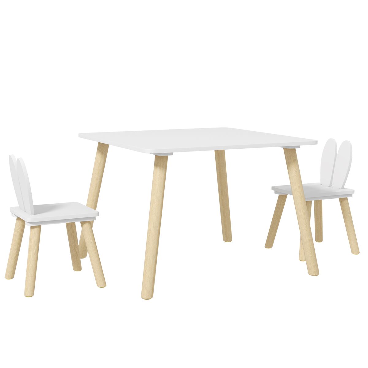 Conjunto infantil Dalia Aiyaplay mesa + 2 sillas +3A blanco/natural  fondo blanco