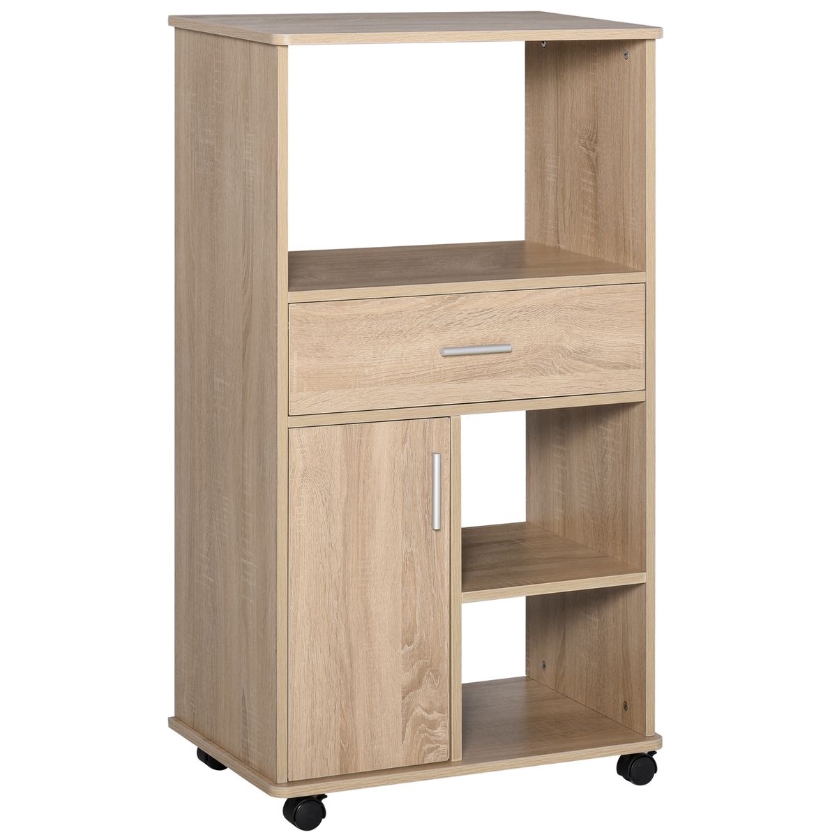Carro de cocina Smart Homcom cajón + armario + estante roble 108x60x40 cm