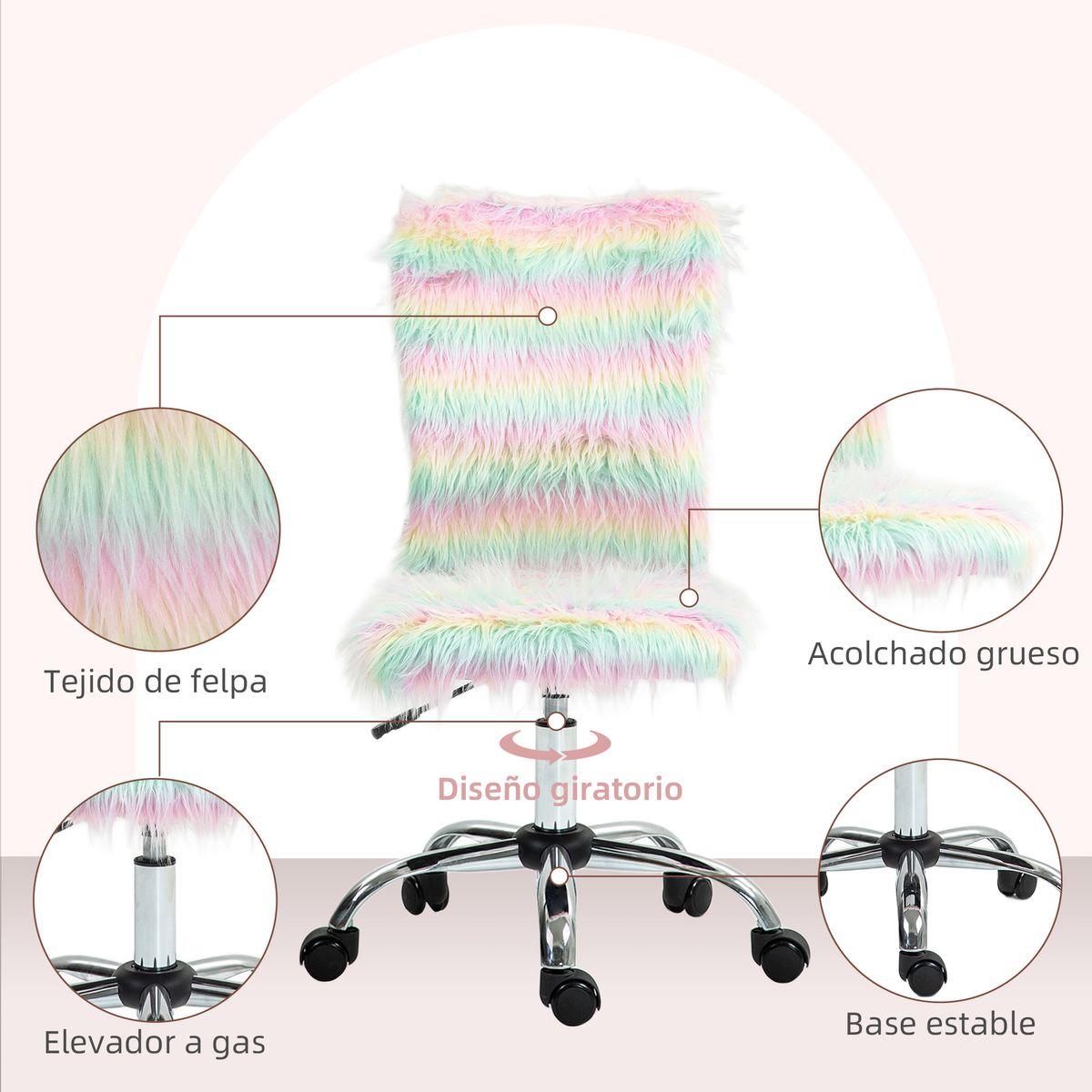 Silla de escritorio Unicornio Homcom altura ajustable 89-99x42x58 cm