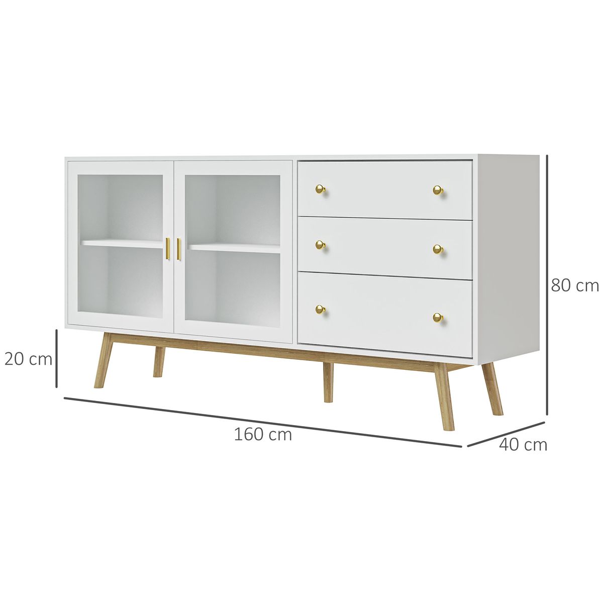 Aparador Columba Homcom 2 puertas + 3 cajones blanco 80x160x40 cm medidas