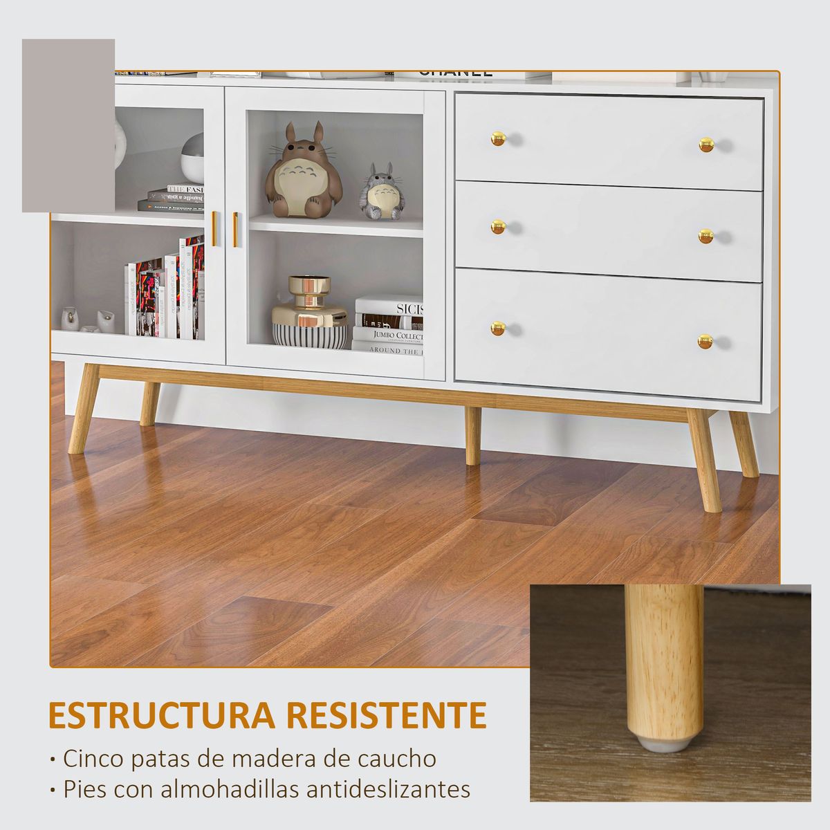 Aparador Columba Homcom 2 puertas + 3 cajones blanco 80x160x40 cm