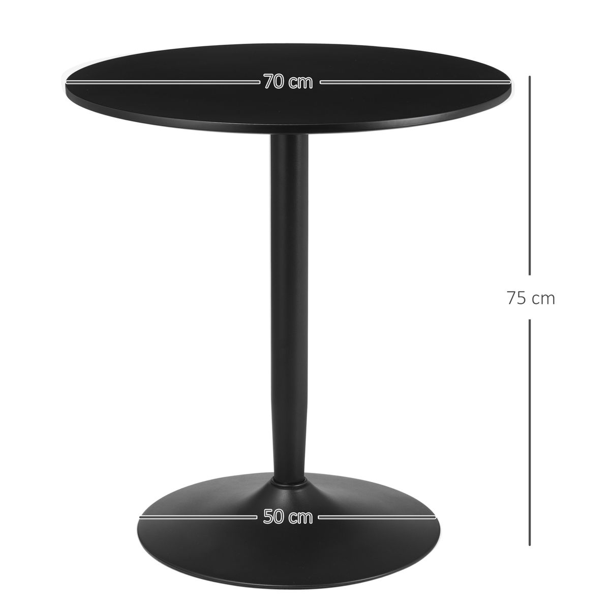 Mesa redonda Shungit Homcom 2 personas negro Ø70x75 cm medidas