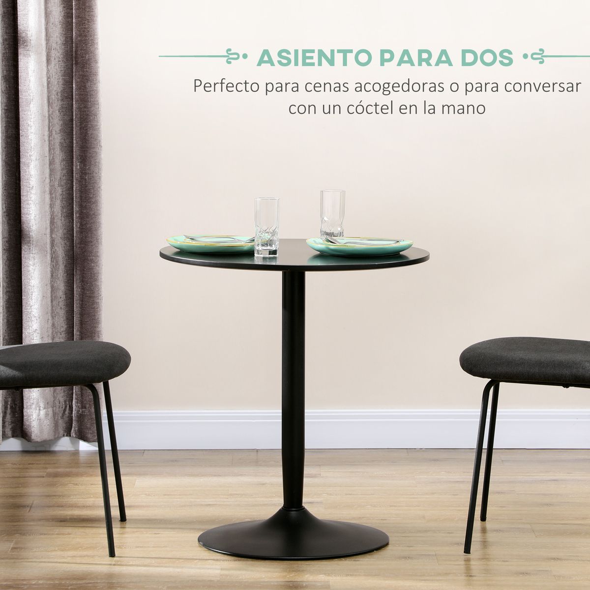 Mesa redonda Shungit Homcom 2 personas negro Ø70x75 cm