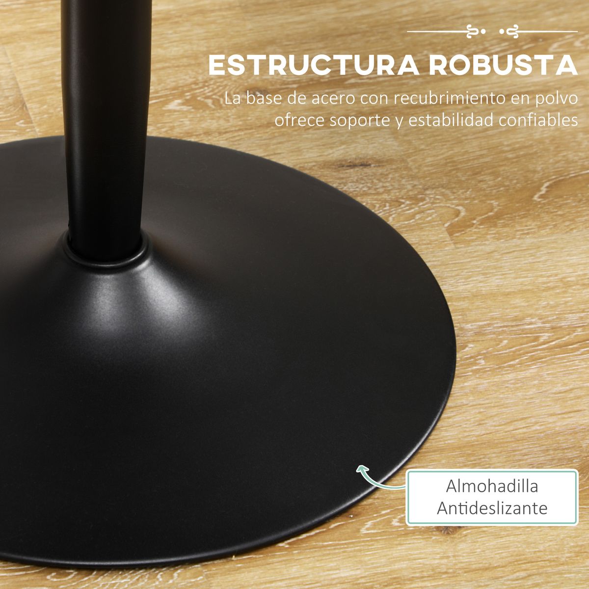 Mesa redonda Shungit Homcom 2 personas negro Ø70x75 cm detalle