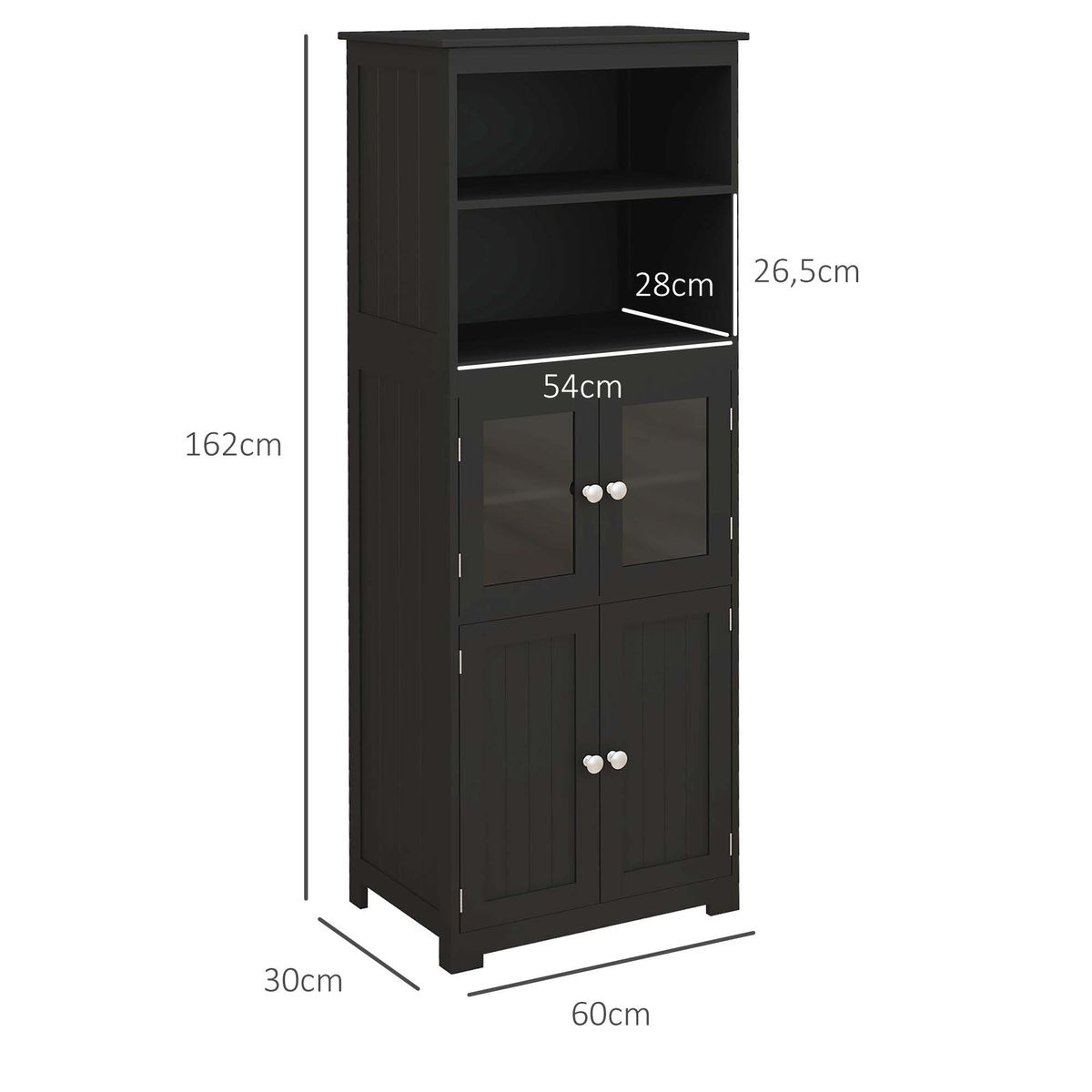 Aparador Pirita Homcom 2 armarios + compartimentos negro 162x60x30 cm medidas