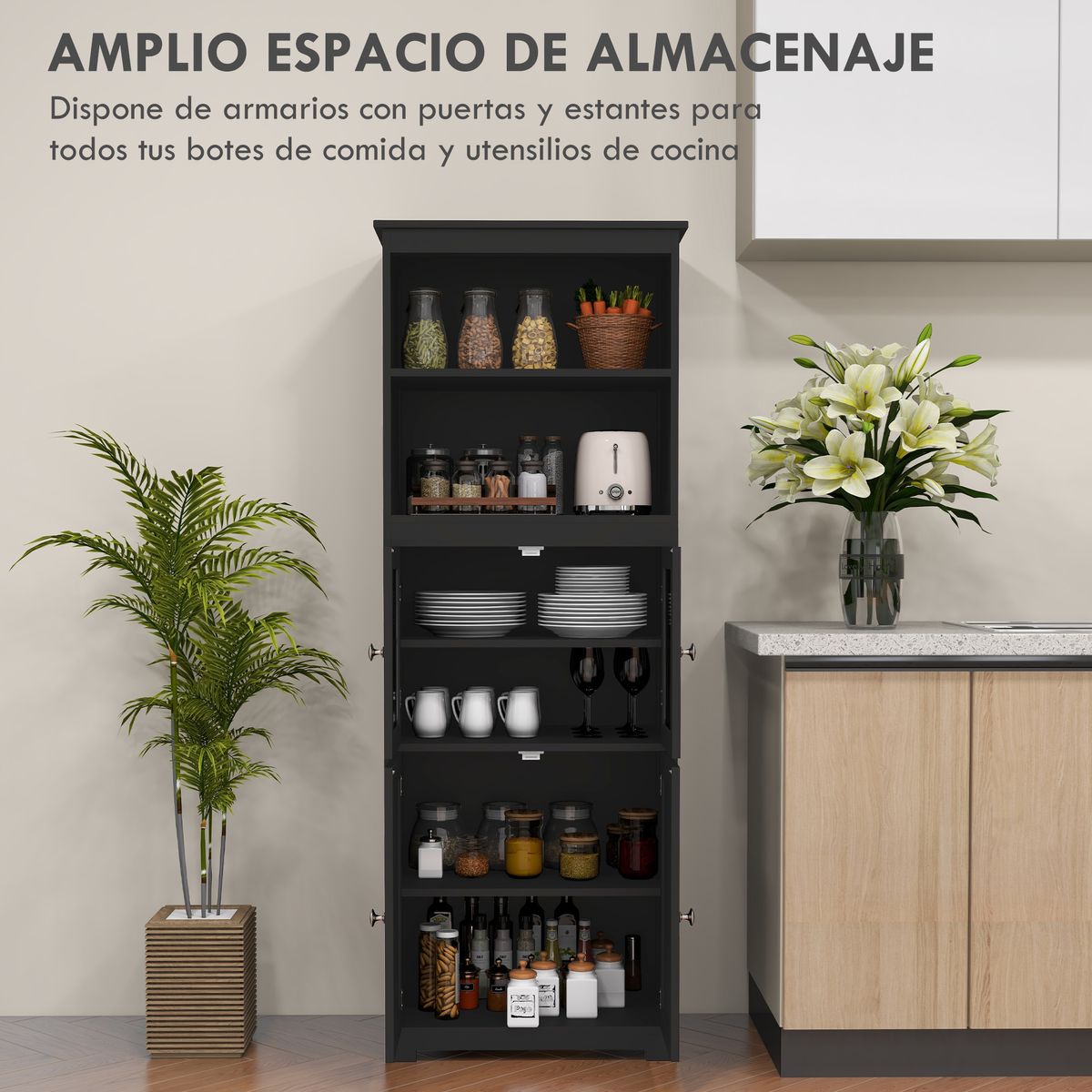 Aparador Pirita Homcom 2 armarios + compartimentos negro 162x60x30 cm