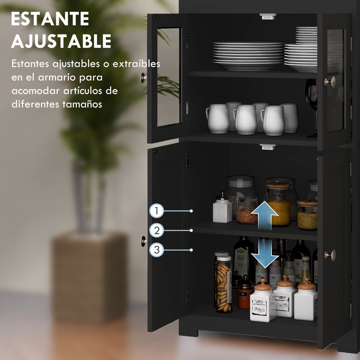 Aparador Pirita Homcom 2 armarios + compartimentos negro 162x60x30 cm