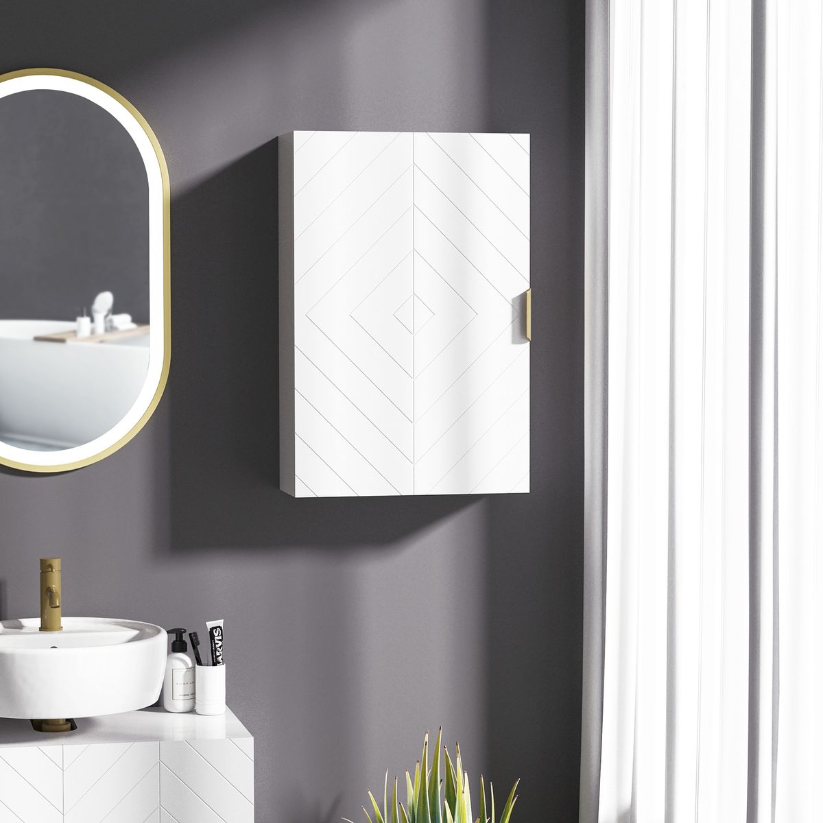 Armario auxiliar Turmalina Kleankin estantes ajustables blanco 60x40x15 cm ambientada