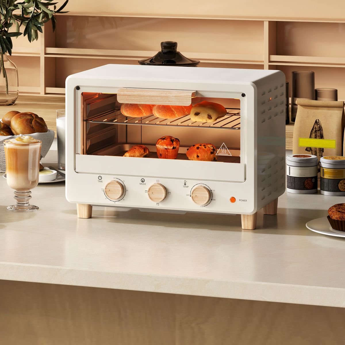 Horno de sobremesa Candy Homcom 1400w 16L 3 modos crema 28,8x39x27,5 cm