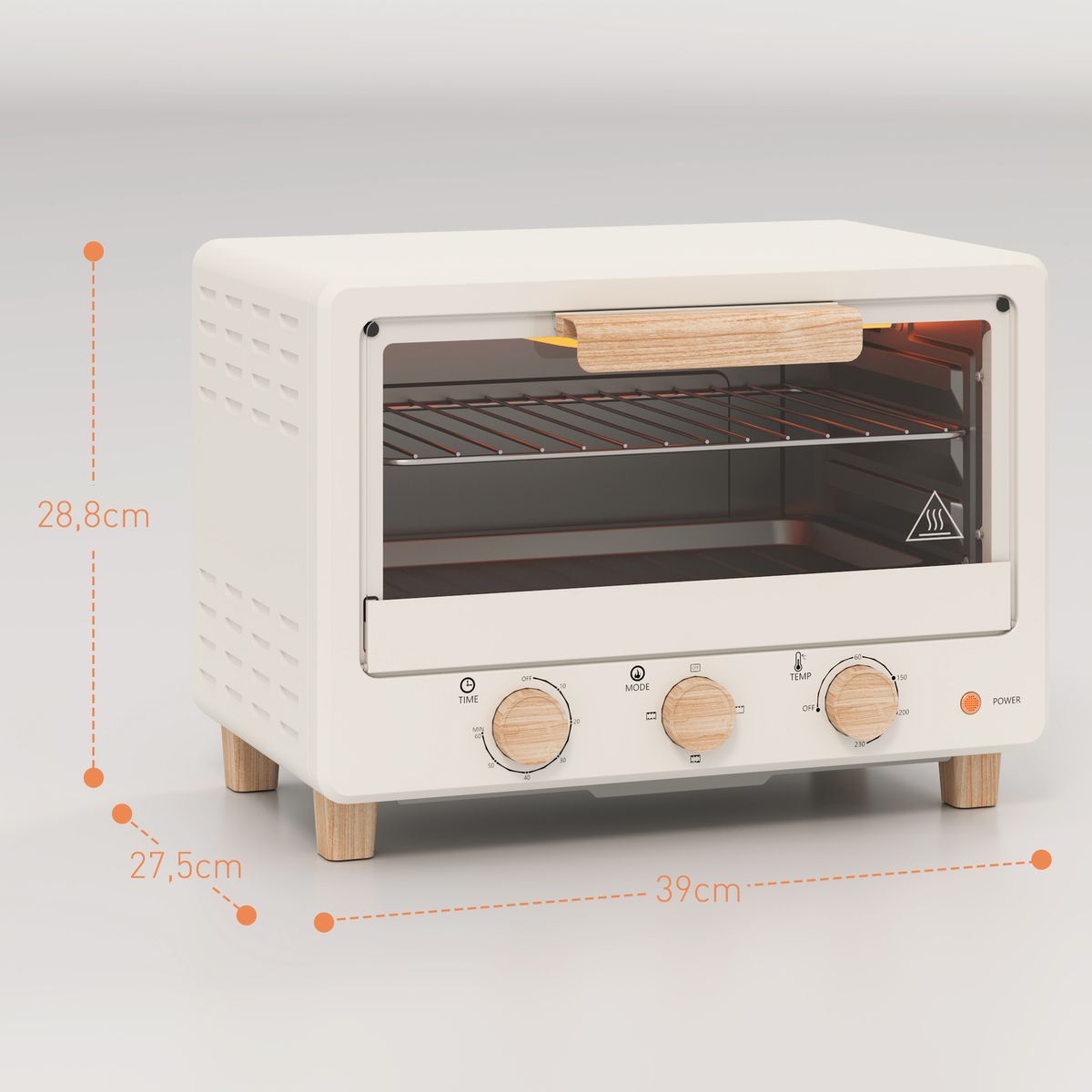 Horno de sobremesa Candy Homcom 1400w 16L 3 modos crema 28,8x39x27,5 cm
