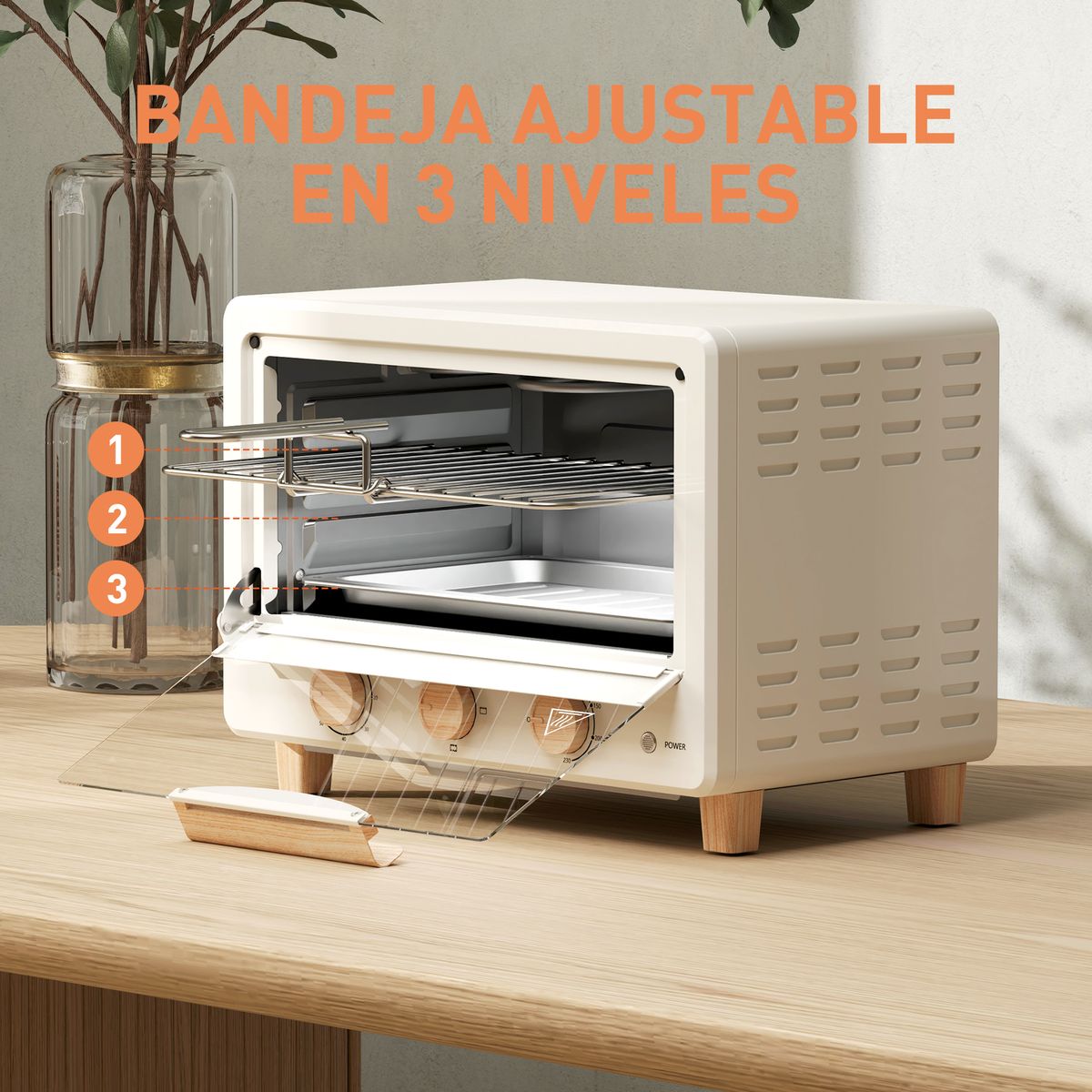 Horno de sobremesa Candy Homcom 1400w 16L 3 modos crema 28,8x39x27,5 cm