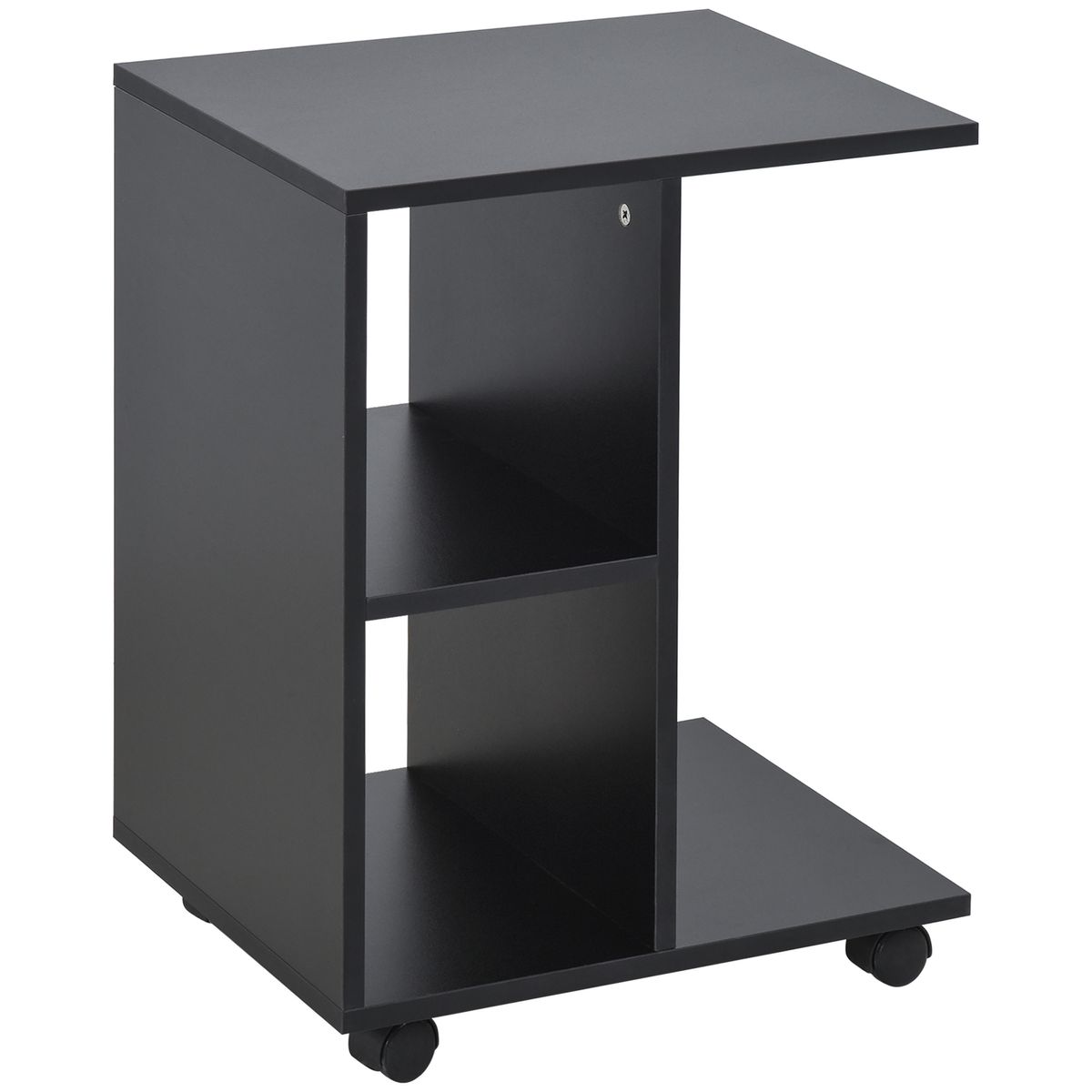 Mesa auxiliar Margarita Homcom 3 niveles con ruedas negro 58x45x35 cm fondo blanco