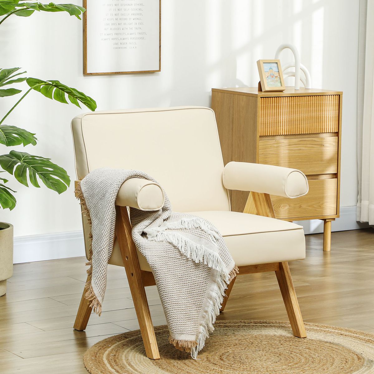 Sillón Penélope Homcom acolchado con reposabrazos crema 80x73x70 cm