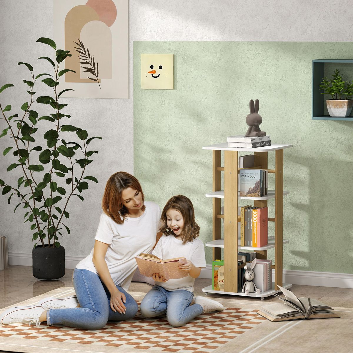 Estantería infantil Plamera Aiyaplay 3 estantes con ruedas +3A blanco/natural 99,5x48x48 cm animada