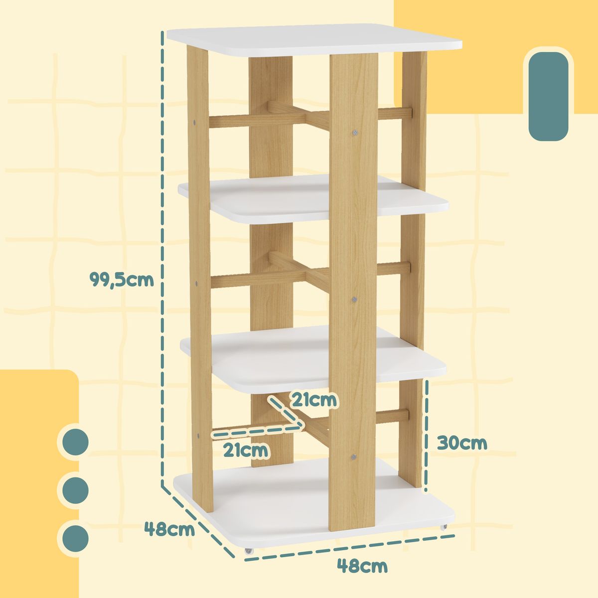 Estantería infantil Plamera Aiyaplay 3 estantes con ruedas +3A blanco/natural 99,5x48x48 cm medidas